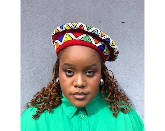 Zulu layered Beaded Hat | Beret Hat| Beaded Hat| Beaded Beret Hat| Beaded Beret