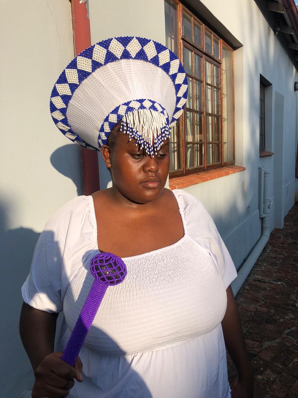 3 in 1 White and Blue Zulu Hati Large Zulu Hat |african Hat  display picture 3