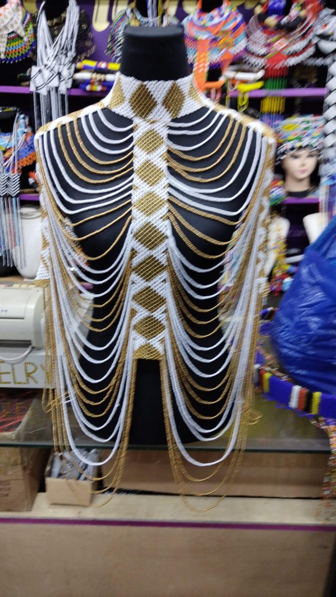 Made to Orderl White and Gold Zulu Full Beaded Shawl |handmade Zulu ...