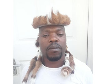 Sombrero africano zulú Umqhele de 2 o 4 colas para hombre, sombrero africano, tocado de príncipe heredero masai, diadema tribal, sombrero africano zulú
