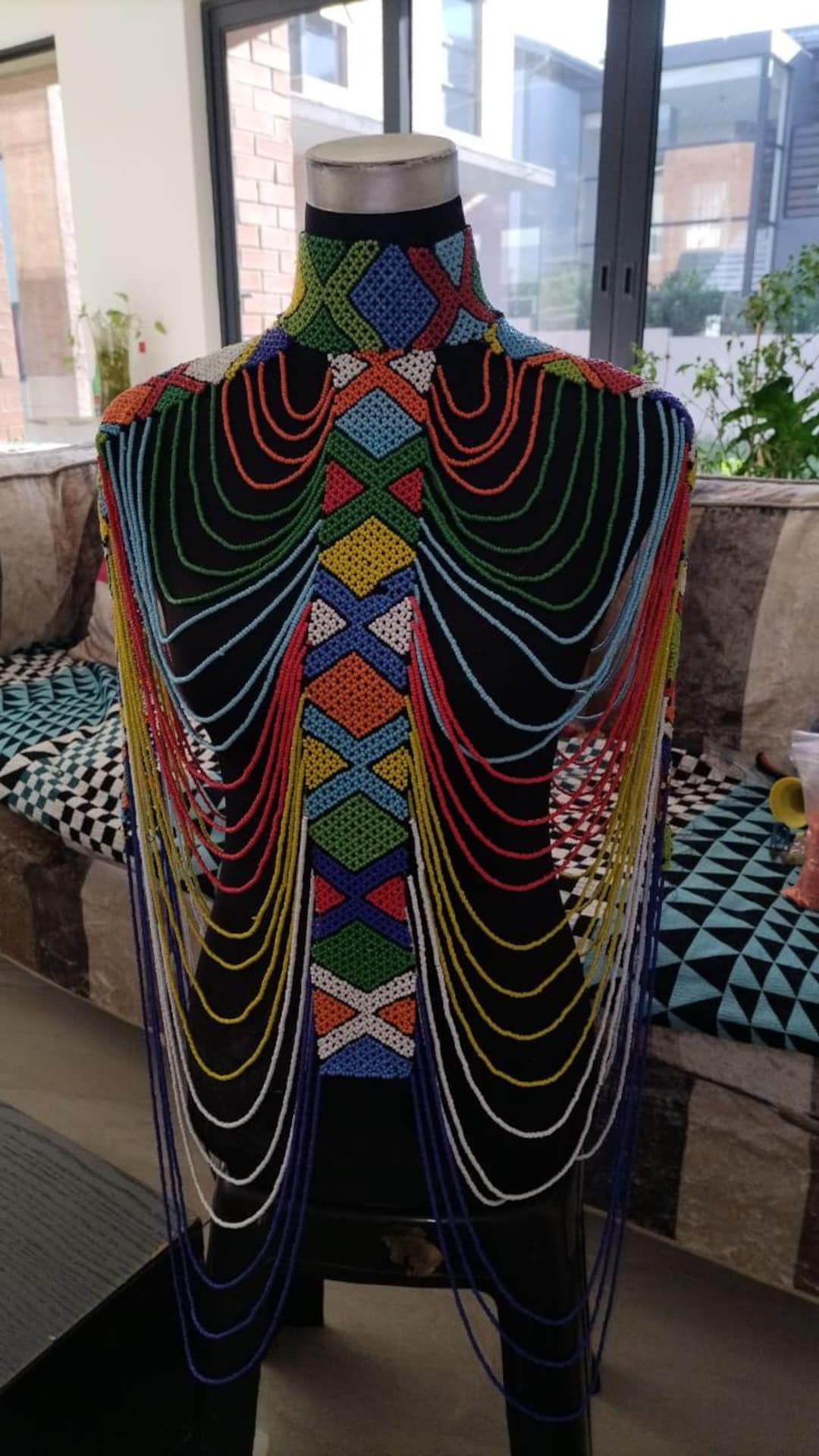 Handmade Zulu Beaded Chestpiece – Multicolor African Beadwork Necklace ...