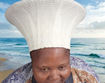 White Zulu Hat | African Hat | Isicholo | African Bucket Hat |  White Hat | Zulu Basket Hat | African Crown