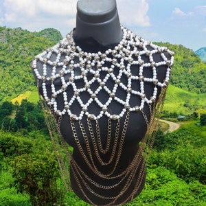 RARE FIND Wit en zilver Zulu-vest met kralen | Handgemaakte Zulu-kralen met Zulu-kralen nekstuk | zulu vest met kralen | Vest met Afrikaanse kralen