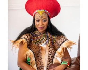 6-in-1 Zulu Traditional Set – Isipango Chest Guard, Beaded Necklace, Wrap Skirt, Apron, Bangles & Isicholo Hat