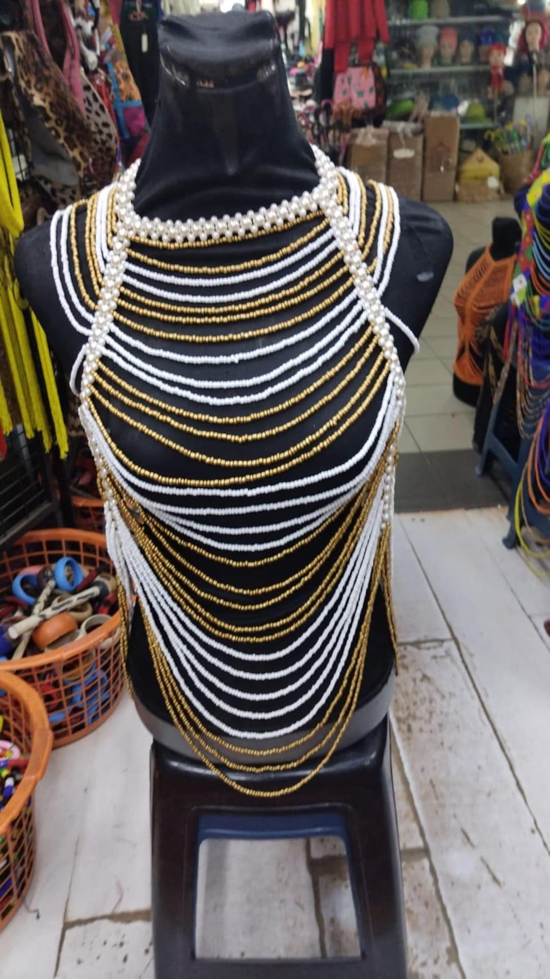 Gold and White Handmade Zulu Full Beaded Vest – Traditional African ...