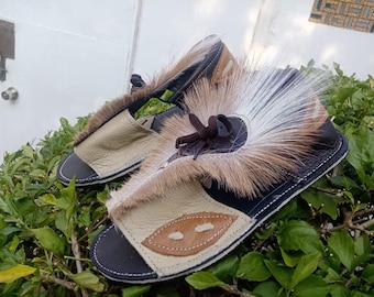 Authentic Zulu Imbhadada Sandals – Handmade Springbok Hair & Faux Leather African Footwear