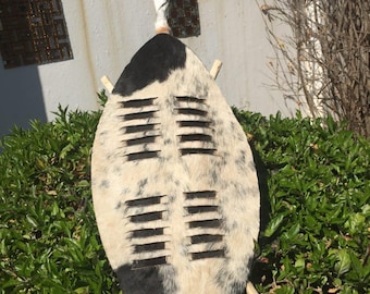 Real Cowskin 70cm Black & White Zulu Warrior Shield (Ihawu) – Handcrafted from