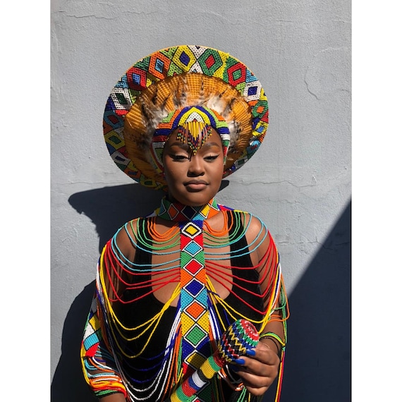 Extra Large Yellow and Brown Zulu Hati Large Zulu Hat  display picture 1