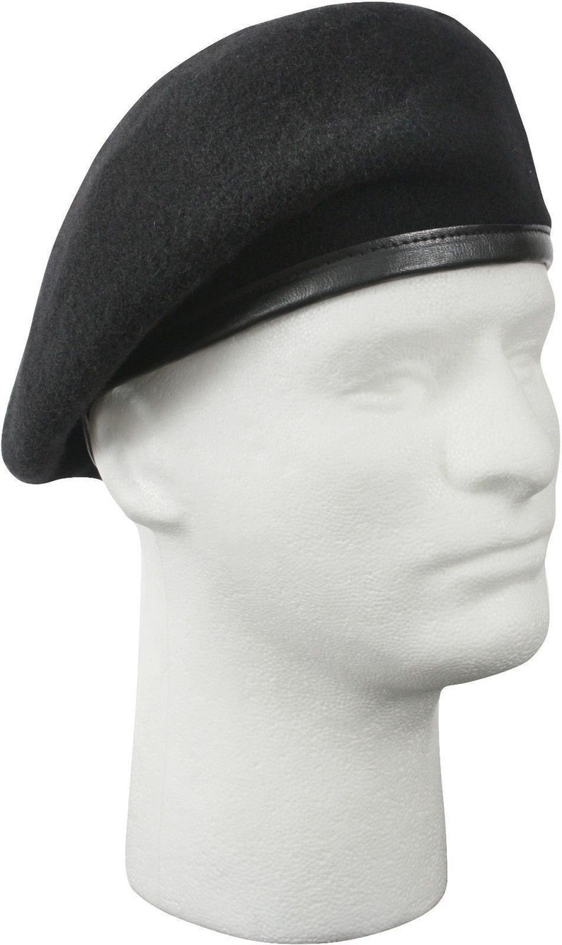 black beret with leather trim