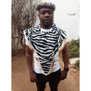 Zebra Black and White Zulu Mbata Umqhele Zulu ceremony wedding attire for women and men (isipanga)