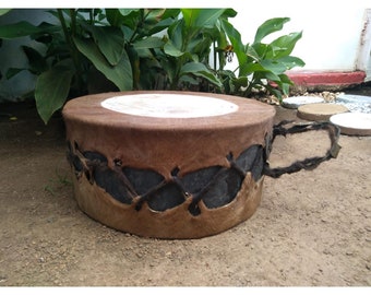 Tambor Zulú XL Auténtico Tambor Africano de Piel de Vaca / Instrumento musical africano Tambores hechos a mano y de comercio justo Tamaño pequeño hechos de piel de vaca real