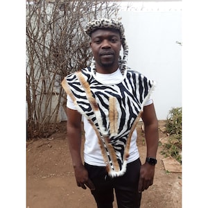 Black and White Zulu Umqhele Mbata Shaka Zulu ceremony wedding attire for women and men (isipanga)