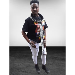 2 in 1 Black and White Long Ndebele Wheel Beaded Necklace | Ndebele Neck Hoop | Ndebele Isigolwani Neckring with Beaded Tie