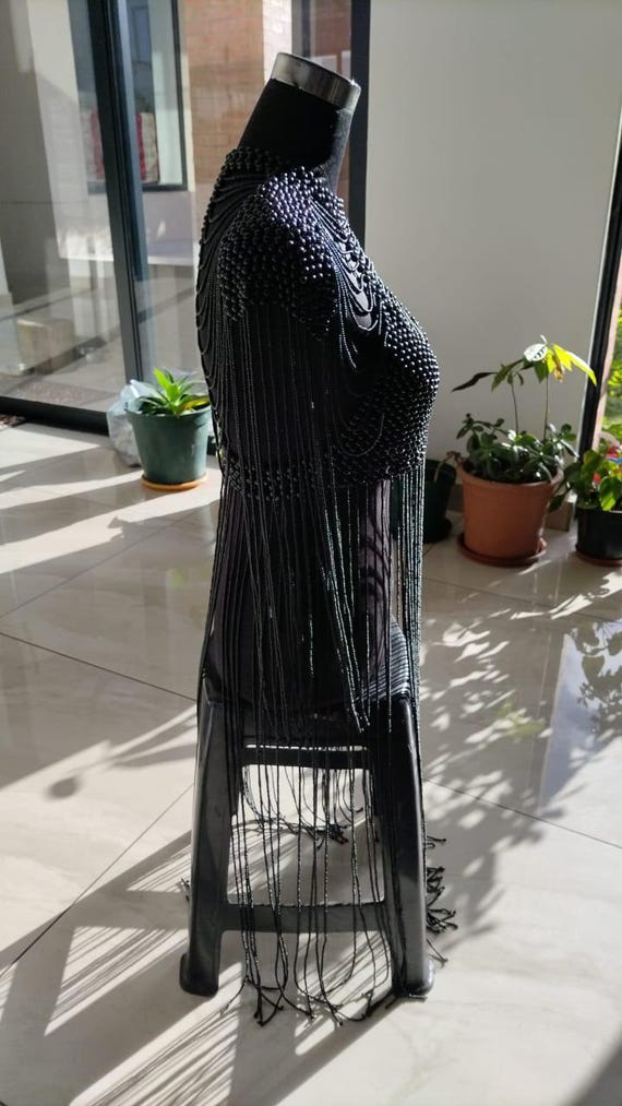 black dress with african beads Beaded Beret Black Luangisa African Collection