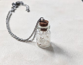 Necklace made of stainless steel with real dandelions