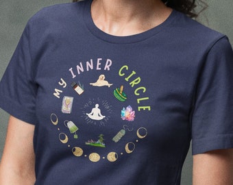 Mon T-shirt Spiritualité de Cercle Intérieur | T-shirt de soutien spirituel de méditation | Chemise de phase de lune de sorcières de tarot