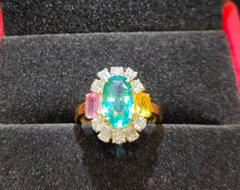 Natural 3.01 cts Emerald and Sapphire wedding ring in 18 Karat Gold