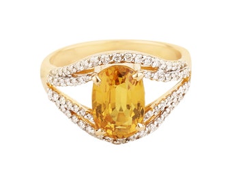 Oval Shape yellow Sapphire diamond Wedding Ring 18k yellow Gold yellow Sapphire ring RanjanaJewels Custom Rings