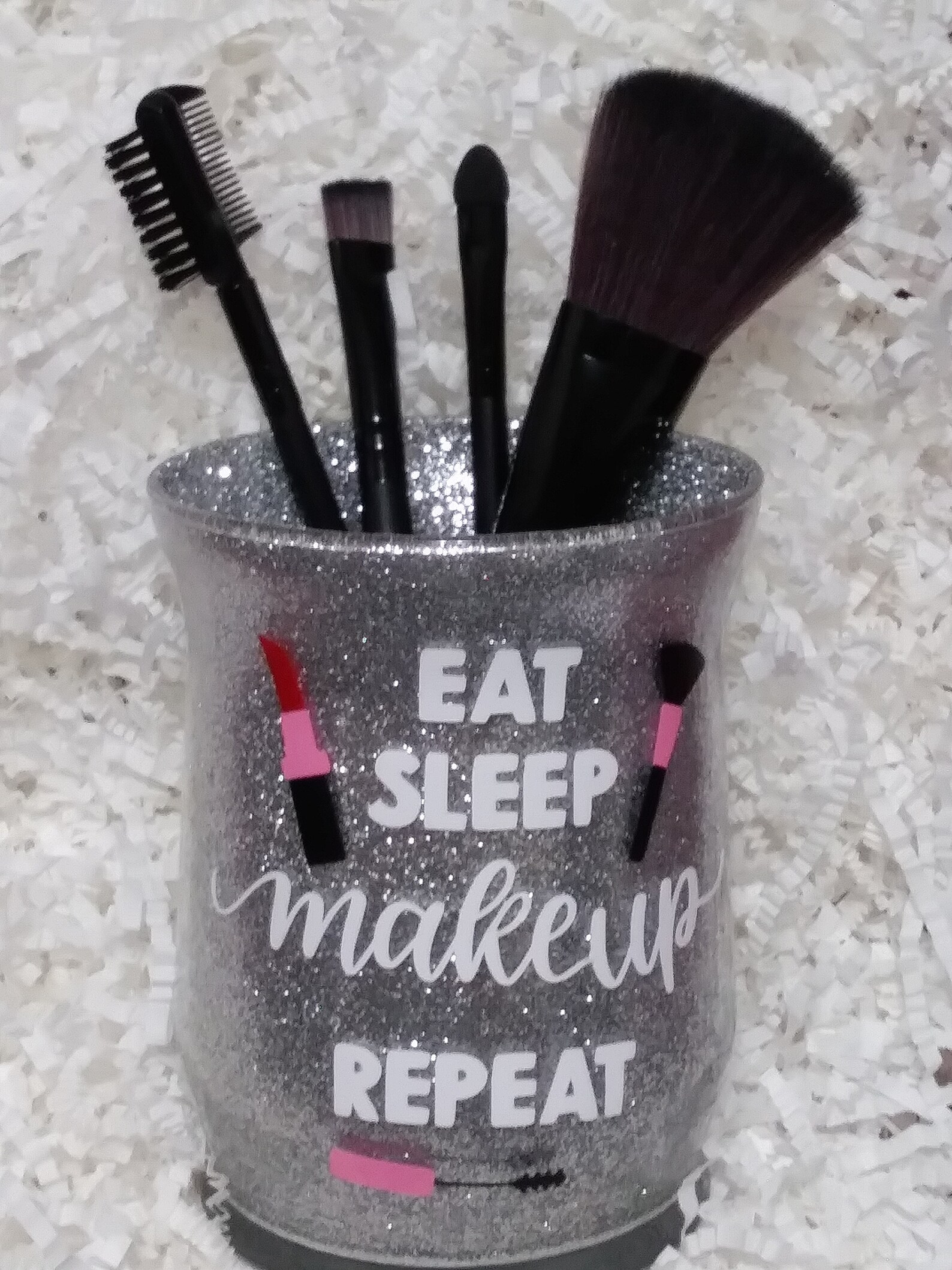 Makeup Brush Holder silver glitter Etsy