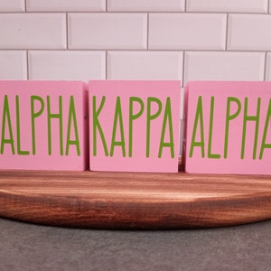 Alpha Kappa Alpha | 3-piece Wooden Block Set | New LARGER Size | 3x3 Inches | Pink & Green | Sorority Decor | AKA | J15 | *Free Shipping*