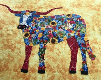 Bluebonnet the Longhorn Digital Download Collage Art Quilt Pattern PDF