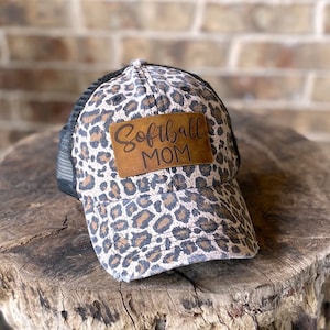 Softball Mom Leather Engraved Hat