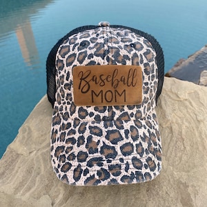 Baseball Mom Leather Engraved Hat