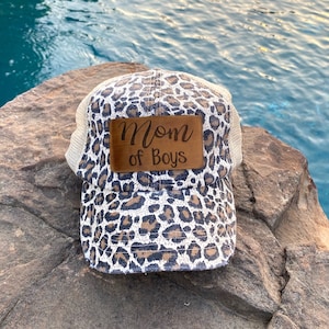 Mom of Boys Leather Engraved Hat