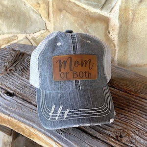 Mom of Both Leather Engraved Hat