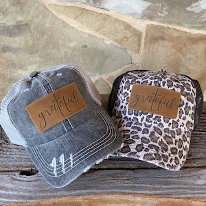 Grateful Leather Engraved Hat