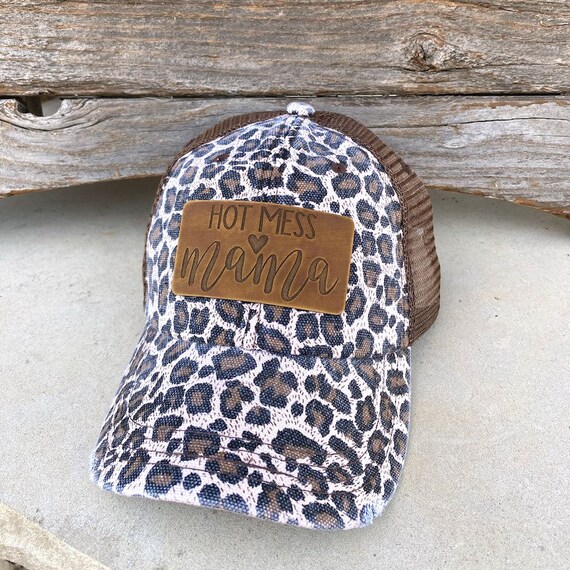 Hot Mess Mama Leather Engraved Hat - Etsy