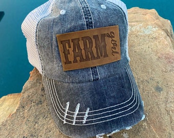 Farm Girl Leather Engraved Hat