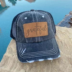 Grateful Leather Engraved Hat