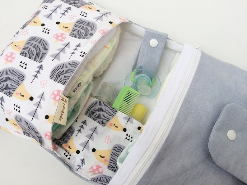 Nappy bag wallet Diaper clutch Hedgehog-Silver