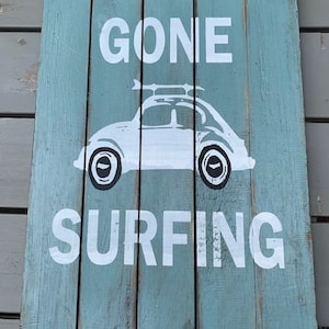 Surferbild aus Holz handgemalt  Gone Surfing, Surfer-Deko-Strand-Deko Thema surfen