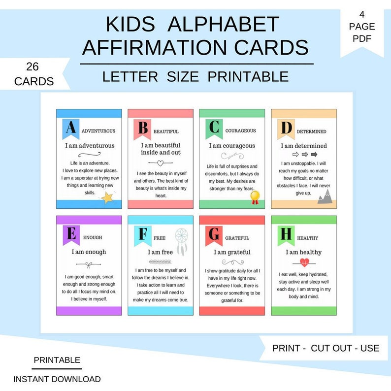 Sure Confirmation Playing cards for young children, Printable Alphabet Playing cards, Fast Obtain photo about Free Printable Affirmation Cards titled Beneficial Confirmation Playing cards for children, Printable Alphabet Playing cards, Prompt Obtain