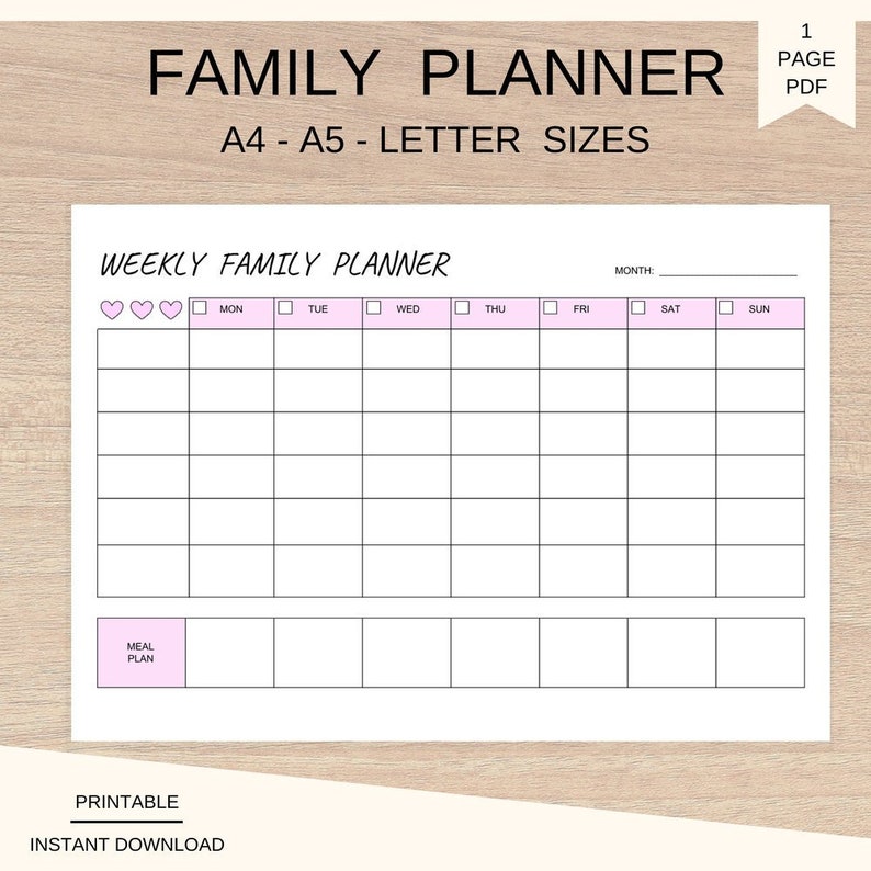 Family Calendar Printable Schedule Planner Etsy UK