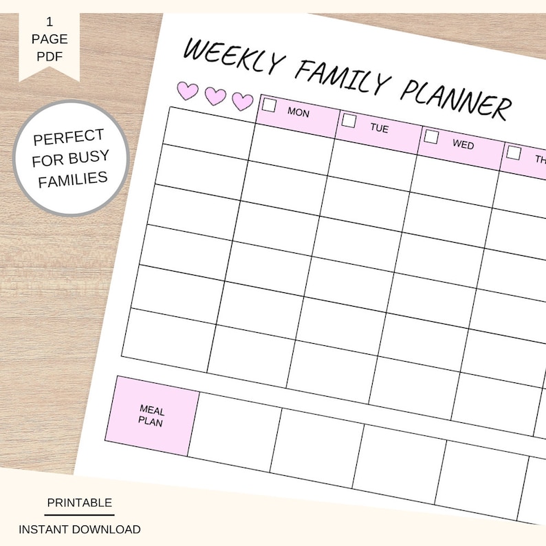 Family Calendar Printable Schedule Planner Etsy