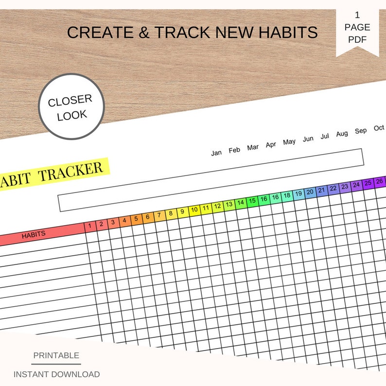Habit Tracker Pdf, 30 Day Challenge - Etsy