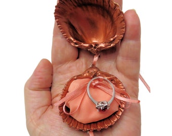 Unique shell engagement ring box idea for handfasting, wedding or family keepsake items. Has ribbon closure for romantic coastal proposal.