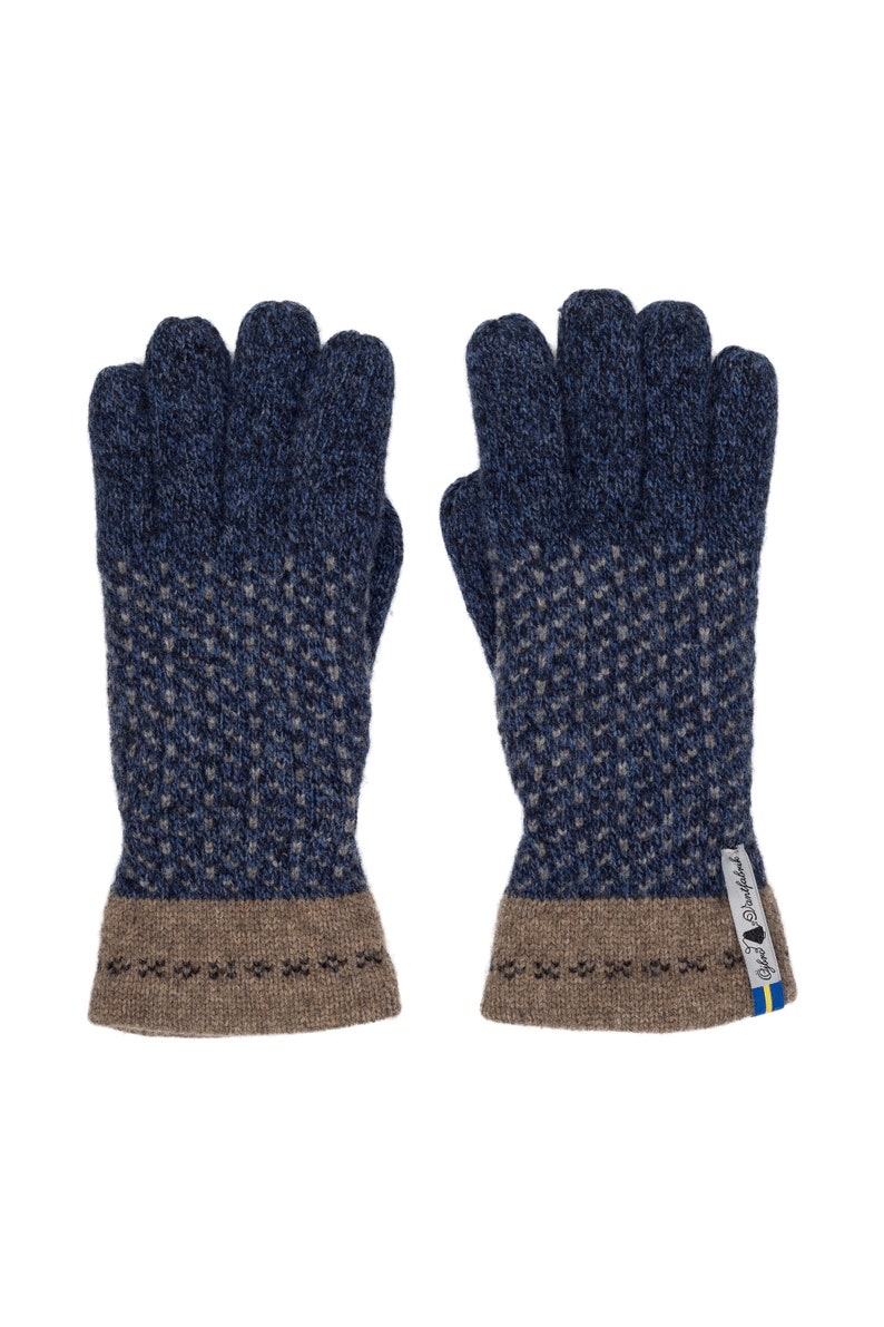 Merino Wool Gloves by Ojbro Vantfabrik Skaftö Pattern Marin (Navy)