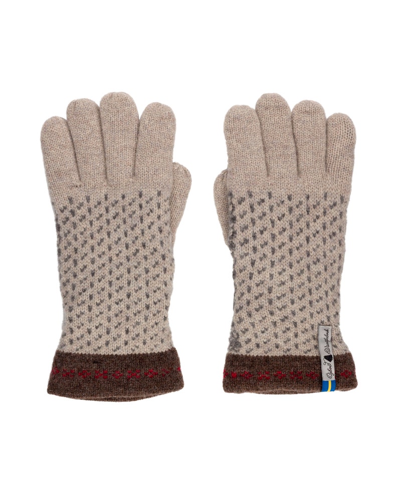 Merino Wool Gloves by Ojbro Vantfabrik Skaftö Pattern Sno (White)