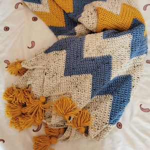 Chunky Chevron Crochet Blanket Soft Warm Wool Blanket