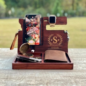 Regalo del Día de las Madres, Idea de regalo de Navidad personalizada, Estación de acoplamiento de carga de teléfono, Organizador de escritorio para iPhone y Android, Regalo para hombres