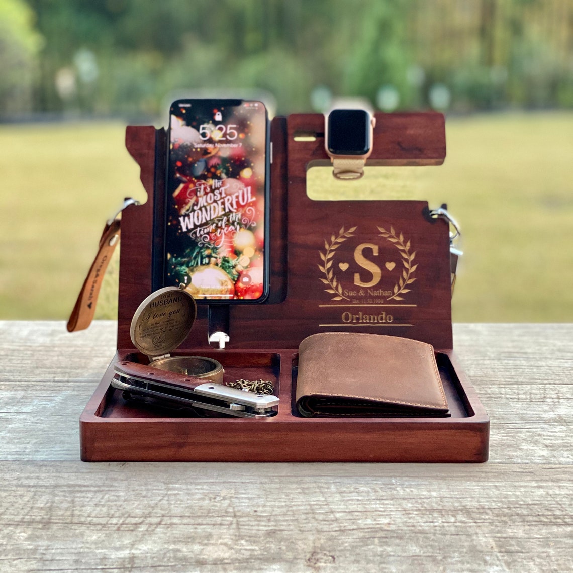Personalized Docking Station Men, Gift for Men, Wooden Docking Station ...