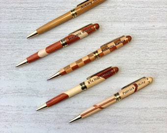 Personalized Engraved Wood Ballpoint Pen, FREE Gift Box Engraving, Custom Pens, Bamboo Pen, Maple Pen, Rosewood Pen, Wedding Doctor Gifts