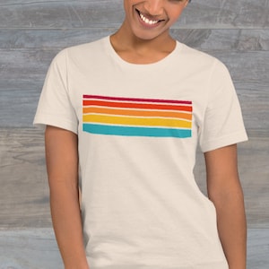 Retro Striped Tshirt, Vintage Graphic Tee, 70s Retro Tshirt, Graphic Tshirt, Striped shirt, Colorful Shirt, Plus Size Available