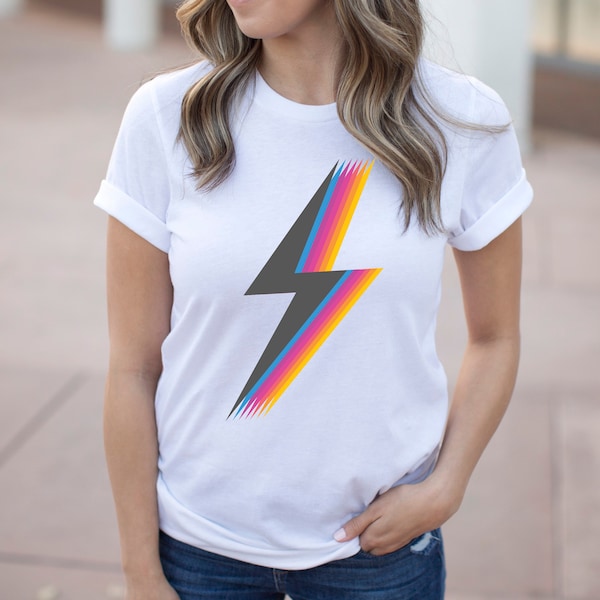 Lightning Bolt Tshirt, Unisex Graphic Tees, Womens Retro T Shirts, 70s Vintage Inspired Tee, Aesthetic Shirt