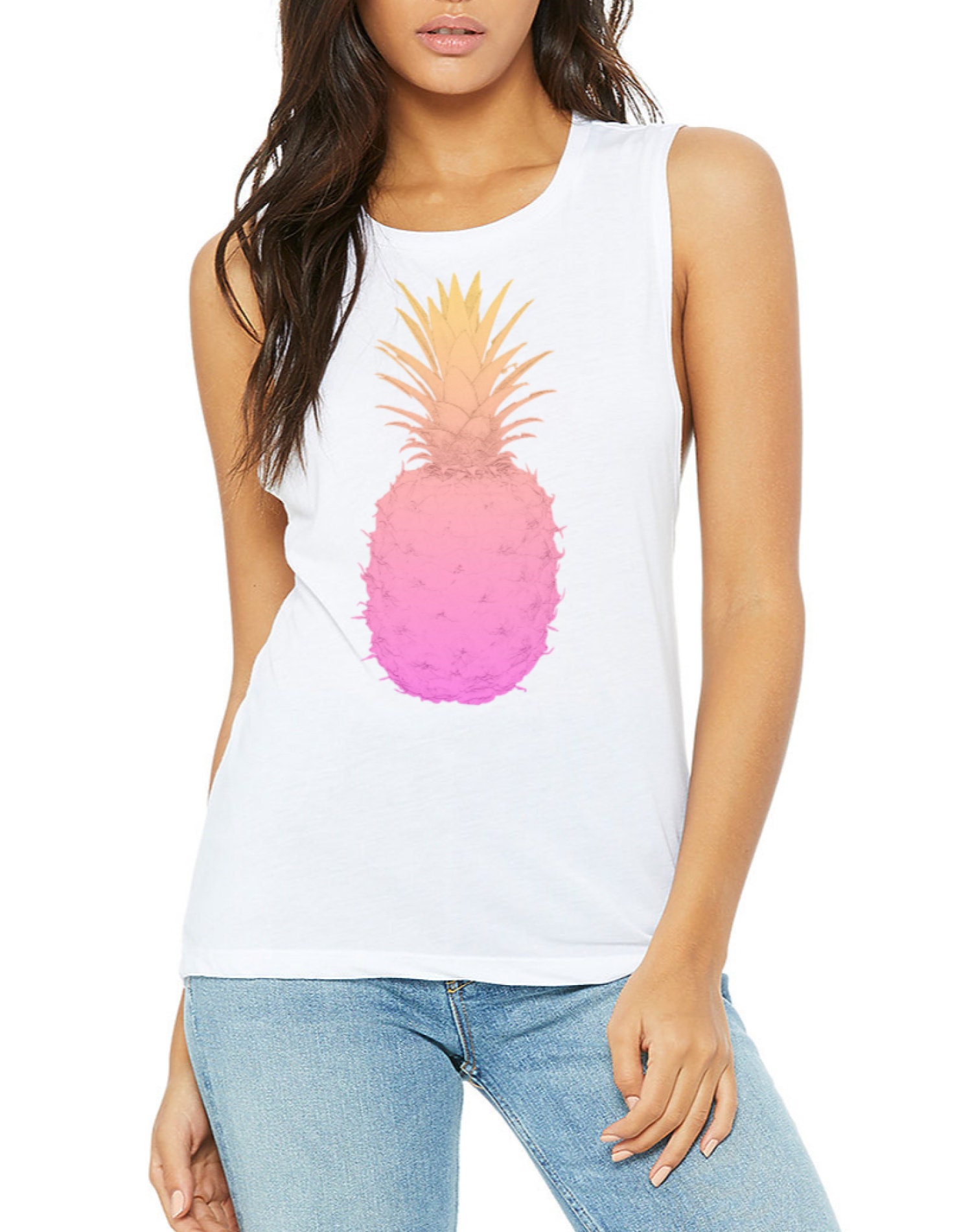 Réservoir d'ananas, réservoirs graphiques, réservoir de muscle pour les femmes, réservoirs colorés de plage, réservoirs d'été, réservoir d'ananas, rés