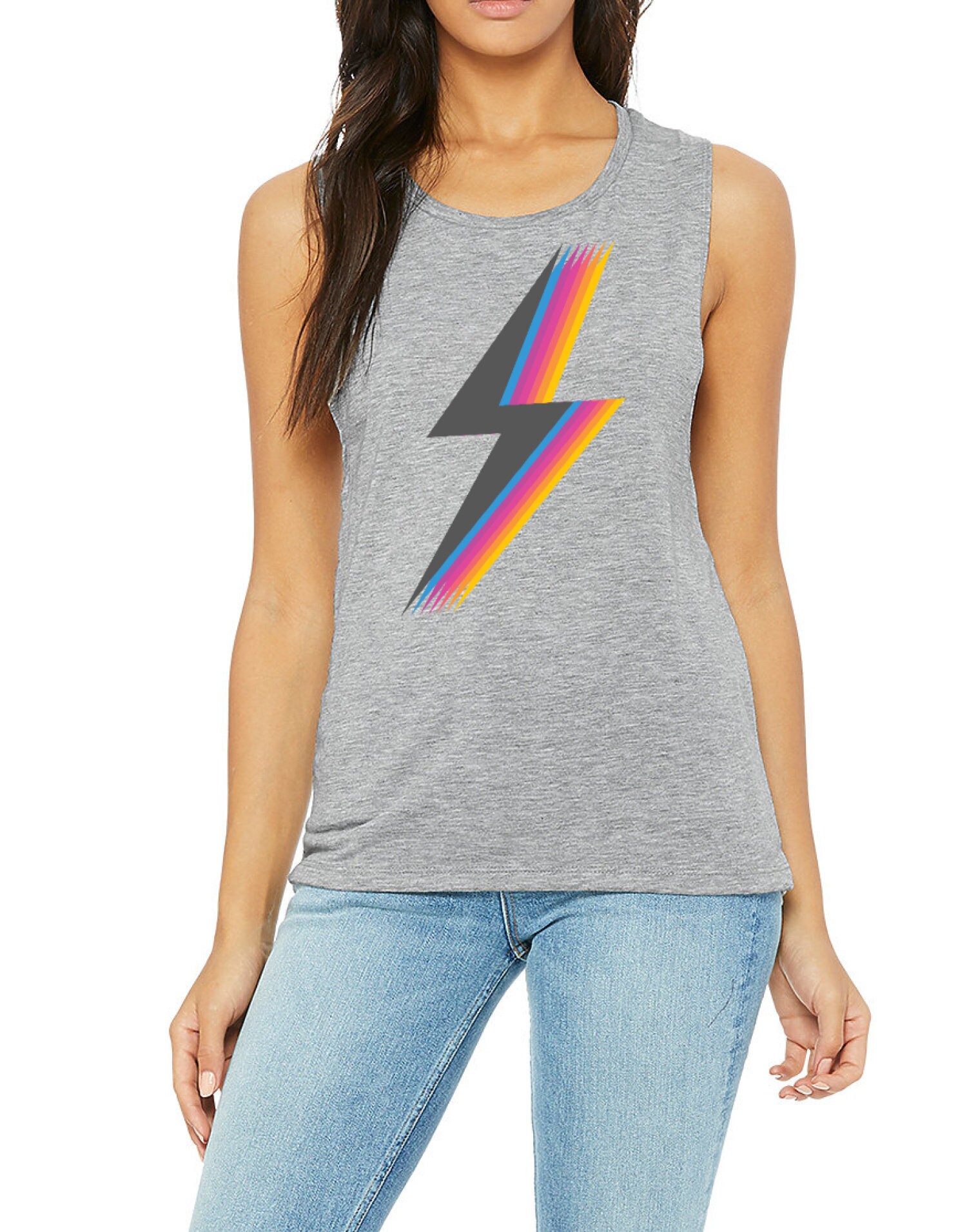 Retro Graphic Tank Womens Lightning Bolt Tank Flowy Muscle - Etsy